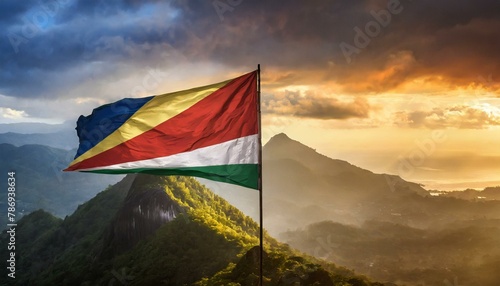 The Flag of Seychelles On The Mountain.