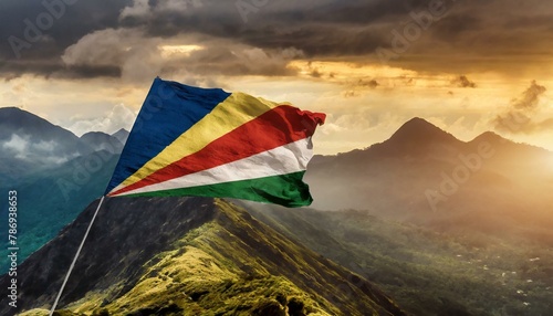 The Flag of Seychelles On The Mountain.