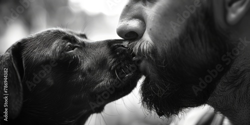 Affectionate moment between man and dog, suitable for pet lovers
