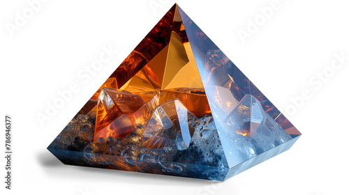 A glossy 3D pyramid with precisely rendered surfaces on a transparent background