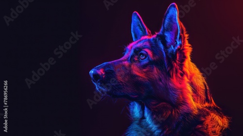 Vibrant Neon Lit German Shepherd Portrait