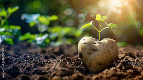 Heart-Shaped Potato Sprouting New Life in Fertile Soil, Capturing the Essence of Growth and Nourishment
