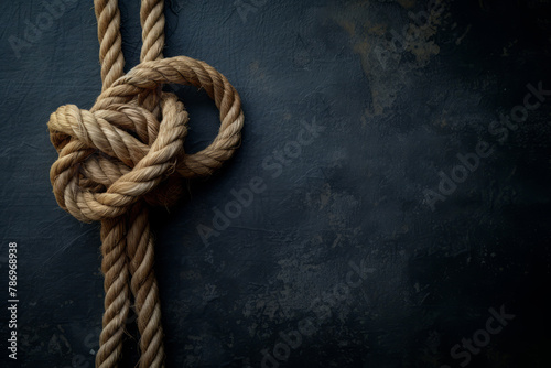 Rope knot on dark background, close up