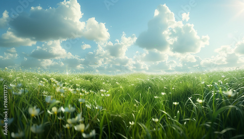 green field and blue sky landscape relaxed background 