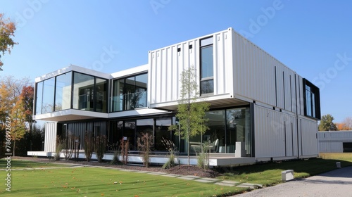Modern metal White building made from shipping containers 