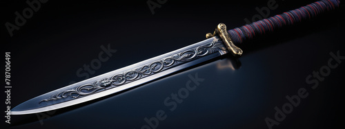 A hyper-realistic render of a katana being unsheathed, the smooth action revealing the blade's perfection, isolated on a swift silence background, showcasing the beauty and lethality of the katana,