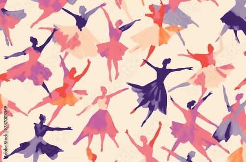 AI generated illustration of a group of ballerinas performing various jumps and poses