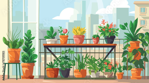 Garden on home balcony with plant in pot vector