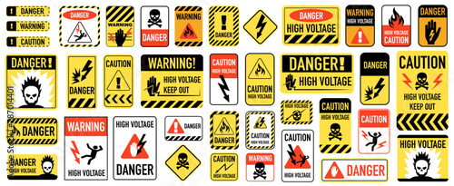High voltage danger signs. Vector graphics set