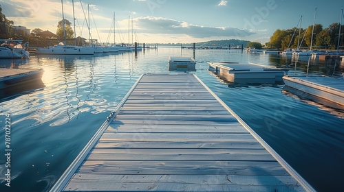 Modern pontoon floating dock in a small marina. Generative AI.