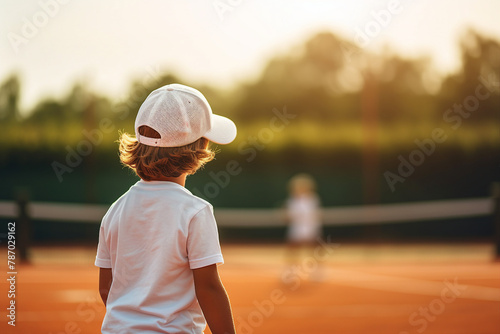 Generative AI illustration of focused tennis player on court ready for important championship league match