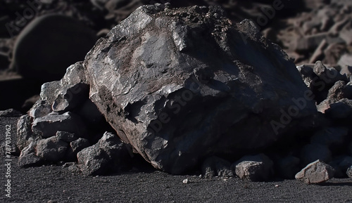 Lignite is a rare precious natural stone on a black background. AI generated. Header banner mockup with space.