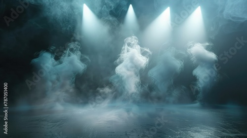 Illuminated Empty Stage with Smoke and Blue Spotlights