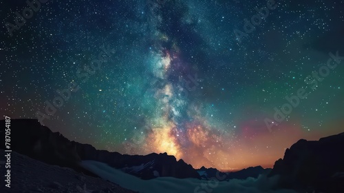 Starry night sky over mountain range