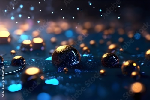 glitter blue magic particles fly and glow in viscous liquid with amazing bokeh for fantastic background in 4k. Close-up shot with luma matte as alpha channel to cut out particles. Generative AI