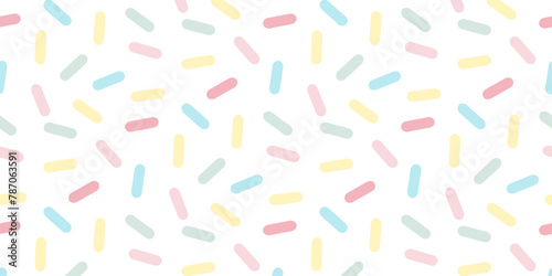 Donut seamless vector pattern. Sprinkle candy confetti background. Sweet cake texture. Colorful wallpaper