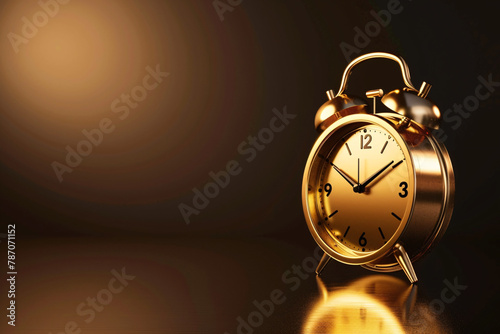 A glowing golden alarm clock against a dark background with a warm light