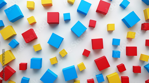 Red, blue, and yellow squares on white create a bright, fundamental color play for design.