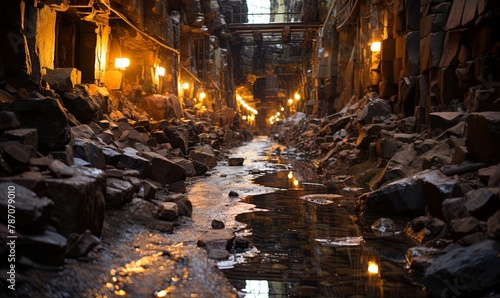 Dark Alley With Water Stream