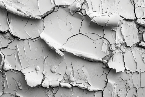 Detailed view of gray cracked paint texture on a surface, highlighting the effects of age and weathering