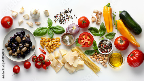 Realistic photo of italian food. Creative artistic diplay of fresh ingredients. AI Generative spice.