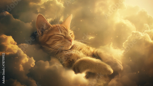 Cat sleeping in the clouds of heaven