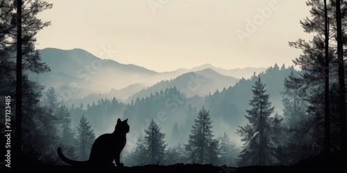 Cat silhouettes on forest