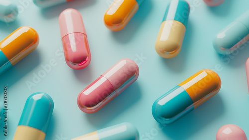 close-up of antimicrobial capsule pills in varying colors against a neutral backdrop, emphasizing the issue of drug resistance in a photorealistic style, copyspace available for text