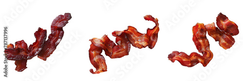3 different preparations of bacon, each illustrating a different level of crispness, celebrating this beloved breakfast staple, isolated on transparent background