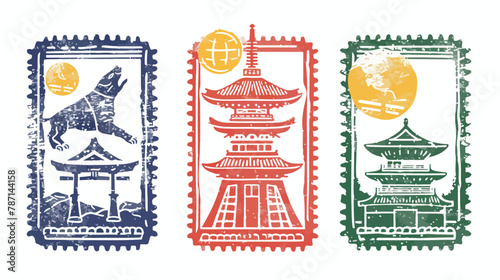 Japan China South Korea. Postage mail stamps postmark