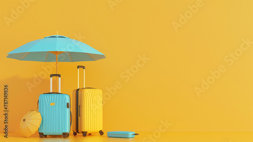 Fondo amarillo con maletas para viajar