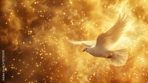 White dove of peace against a vibrant gold background. Digital Art