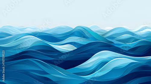 Blue ripples and water splashes waves surface flat style design vector illustration. Sea or river splashes water texture background. A restless surface of the sea, ocean, lake or river sways in waves 