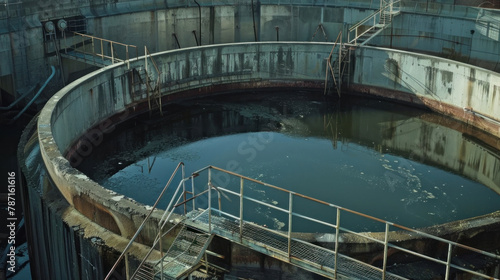 A waste treatment tank, likely involved in sewage or wastewater management.