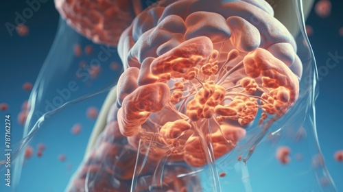 A dynamic 3D scene within the human veins, where blood cells defend against blood clots and circulatory blockages, no shadow