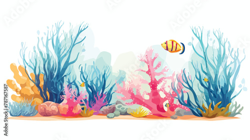 Seabed with marine habitats and algae - cartoon under