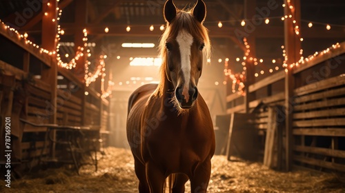 majestic horse in a well-kept barn, evoking the spirit of traditional farmsteads