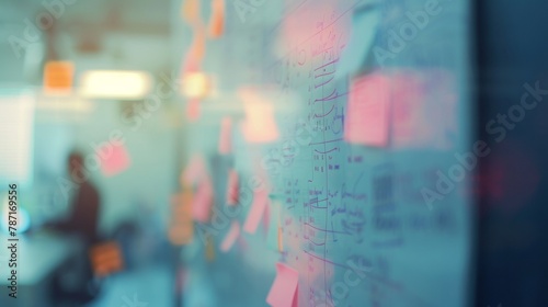 A blurred whiteboard with abstract swirls of faded colors giving a sense of the dynamic and collaborative approach to agile development through constant brainstorming and adapting .