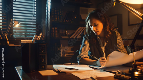Detective working in her office with evidence Copy space : Generative AI
