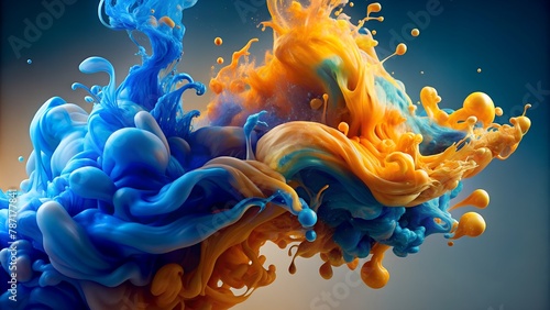 Blue and Orange Liquids Merge in High-Quality 3D Digital Art, Creating Mesmerizing Textured Visuals.