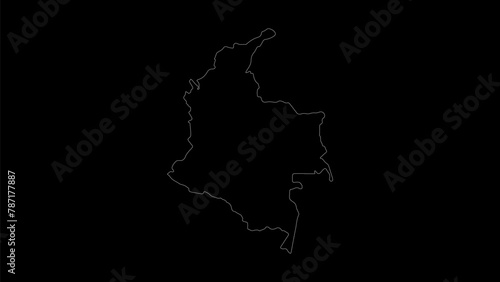 Colombia map vector illustration. Drawing with a white line on a black background.