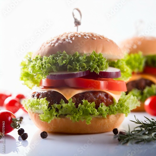 Świeżo przygotowany, soczysty, pyszny domowy hamburger na białym tle