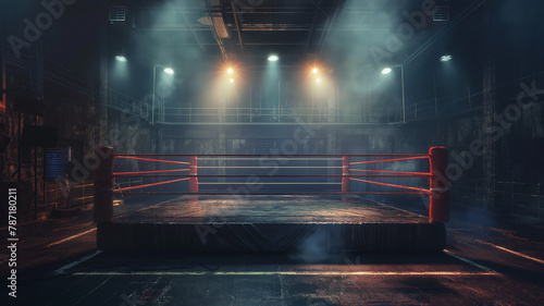 A boxing ring with a red and white boxing ring