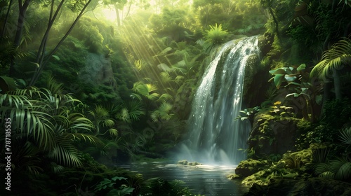 A secluded waterfall hidden within a lush forest