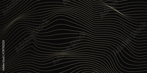Elegant abstract line art on a black background. golden texture with golden wavy lines. Shining wave line design for wallpaper, banner,