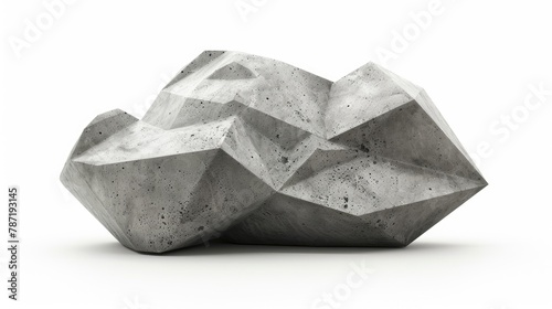 Concrete angular boulder isolated on white background