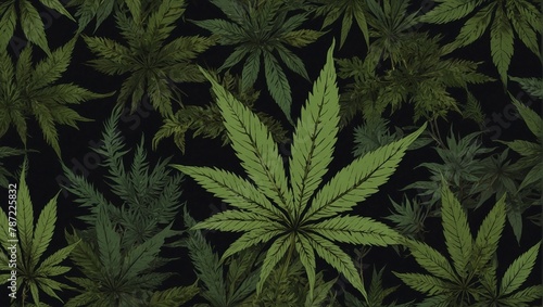 Wallpaper, fabric style drawing of marijuana leafs