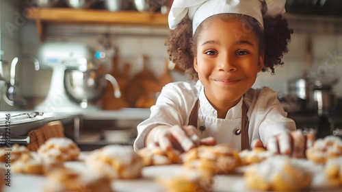 A young chef baking cookies in a kitchen, mastering culinary skills and dreaming of owning their own restaurant
