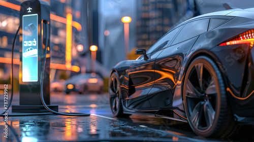An electric car at a futuristic charging station is a symbol of advanced technologies and a shift in priorities in the automotive industry towards environmentally friendly solutions.