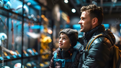 A father and son visiting a football museum togetherand drawing inspiration from legendary players